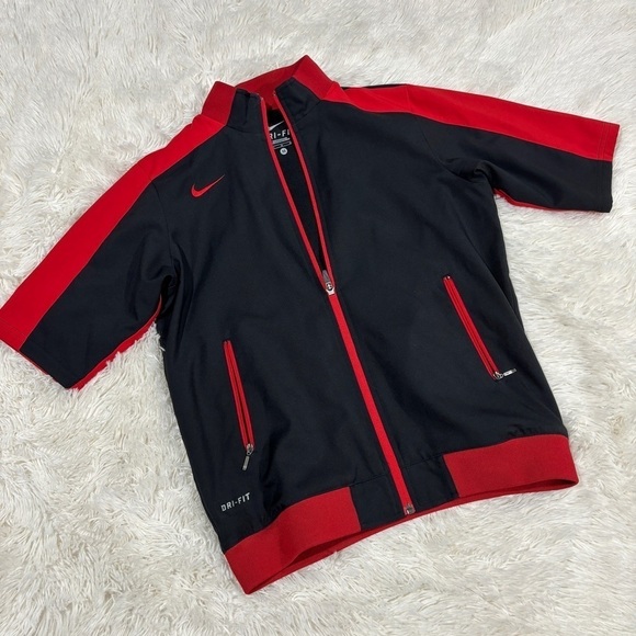 NIKE DRY Fit Short Sleeve Track Zip Up Jacket Red/Black Womans Size Medium - Picture 1 of 12